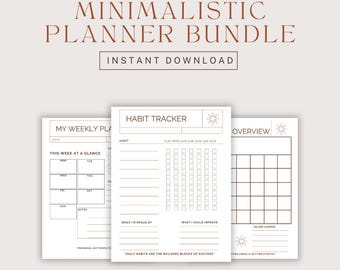 Minimalist Planner Bundle | Daily, Weekly, Monthly & Habit Tracker | Printable PDF Instant Download