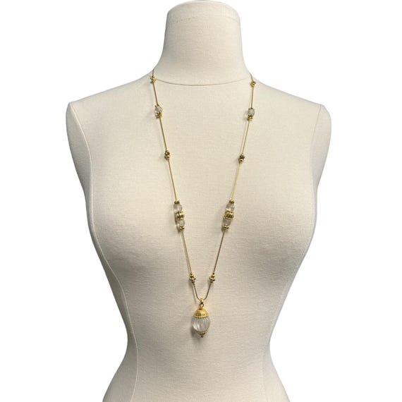 Vintage Monet Frosted Beaded Glass? Gold Tone Necklace