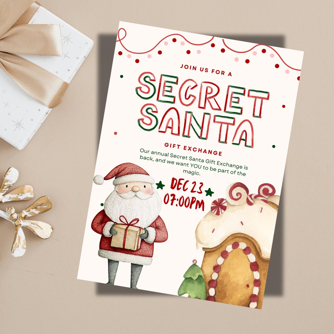 Editable Secret Santa Invitation, Christmas Gift Exchange (instant ...