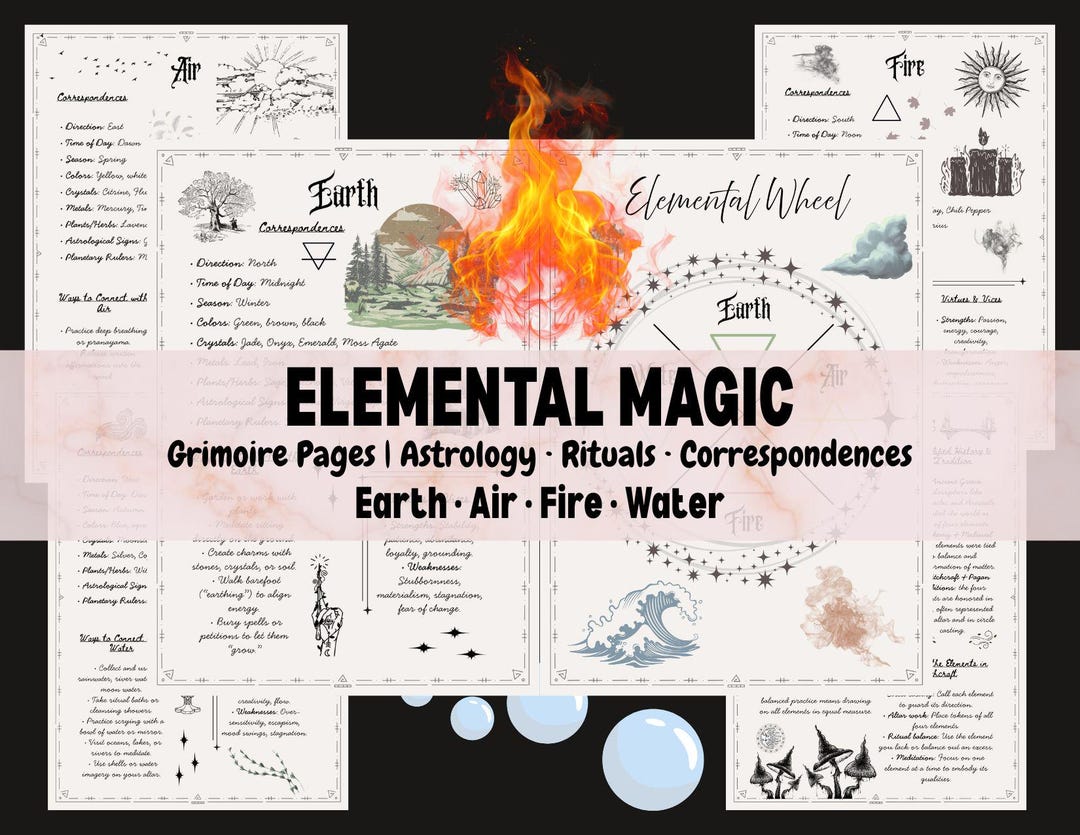Elemental Ritual Elemental Magic Printable Guide | 6 Page Witchcraft Grimoire Pages ...