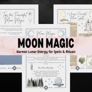 Moon Magic Witchcraft Printable | History, Phases, 3 Powerful Spells, Tips & Lunar Correspondences | Digital Grimoire Pages - Moon Witch