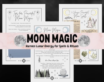 Moon Magic Witchcraft Printable | History, Phases, 3 Powerful Spells, Tips & Lunar Correspondences | Digital Grimoire Pages - Moon Witch