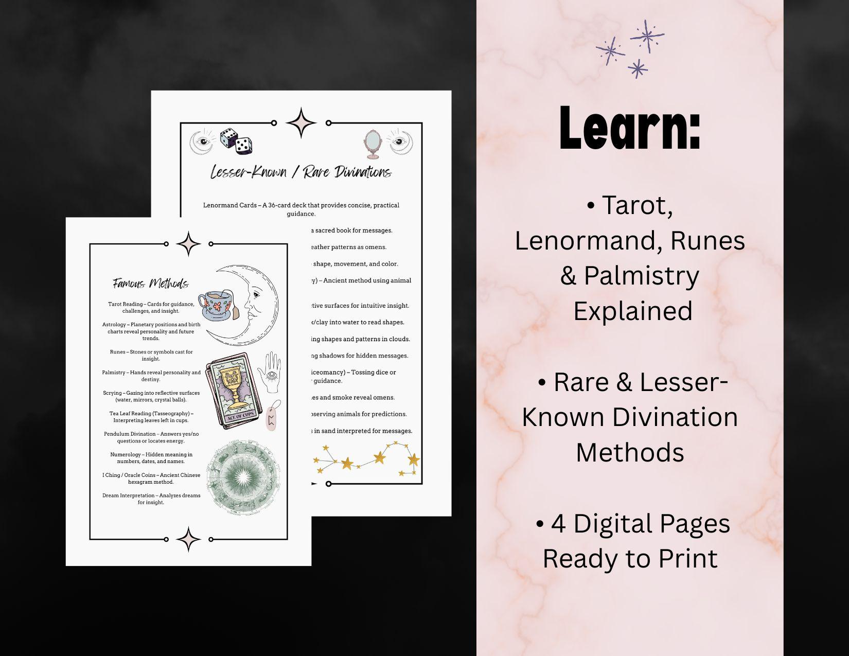 Every Type of Divination Printable | Tarot, Lenormand, Runes, Palmistry ...