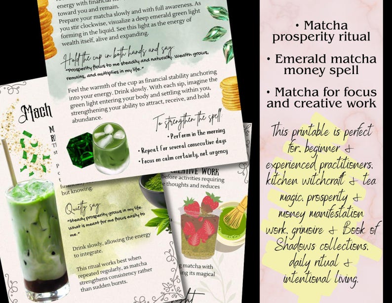 Matcha Text.pdf Matcha Magic Printable, Matcha Money Spell, Tea Magic Grimoire Page ...