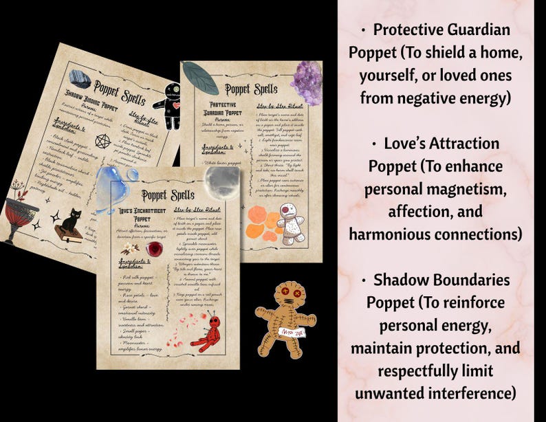 Dark Poppet Grimoire Printable, Advanced Protection and Boundary Spells, Shadow Work Witchcraft Guide, 13 Page Digital Grimoire Download image 3