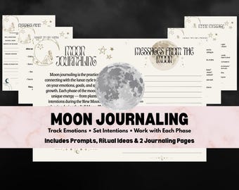 Afdrukbaar maanjournaal | Maanfasen Spirituele dagboekpagina's | Nieuwe maanritueel, reflectie volle maan | Grimoireboek der schaduwen