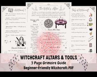Witchcraft Altar & Tools Printable | 3 Page Grimoire PDF for Wicca, Pagan, Witch Tools - Ritual Guide - Digital Book of Shadows Download