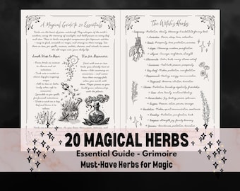 20 hierbas mágicas imprimibles para principiantes / Guía de hierbas mágicas para brujería, hechizos y páginas de grimorio de bruja verde / Descarga digital de brujería