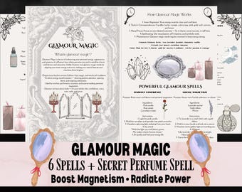 Glamour Magic Printable | 6-Page Witchcraft Spell Book with 6 Powerful Glamour Spells + Secret Perfume Spell | Kitchen Witch PDF