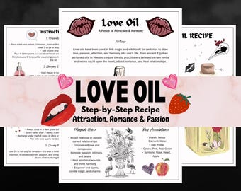 Love Oil Recipe Printable | Witchcraft Passion Ritual Spell Oil | Attraction, Romance, Harmony Intention Oil | Grimoire Page & Ritual Guide