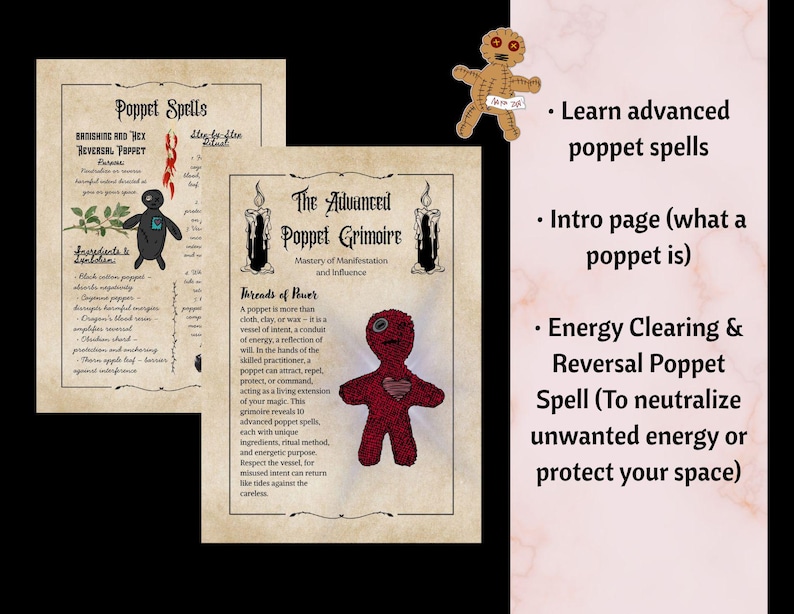 Dark Poppet Grimoire Printable, Advanced Protection and Boundary Spells, Shadow Work Witchcraft Guide, 13 Page Digital Grimoire Download image 2
