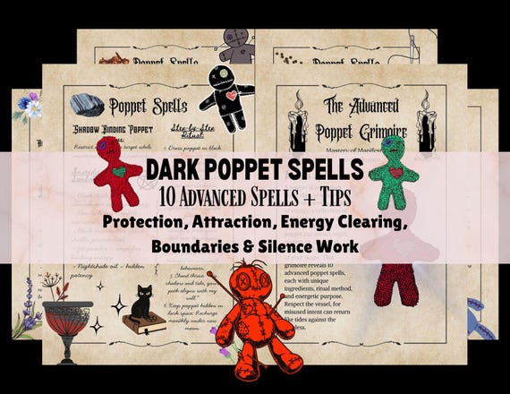Dark Poppet Grimoire Printable, Advanced Protection and Boundary Spells, Shadow Work Witchcraft Guide, 13 Page Digital Grimoire Download