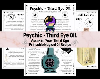 Psyche Öl | Drittes Auge Öl | Intuition & Hellsicht Zauberöl | Magische Wahrsagen - Meditation Öl Printable | Hexenöl Rezept
