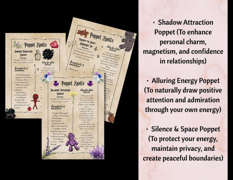 Dark Poppet Grimoire Printable, Advanced Protection and Boundary Spells, Shadow Work Witchcraft Guide, 13 Page Digital Grimoire Download image 4