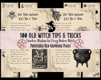 100 tips en trucs voor oude heksen vintage hekserij wijsheid afdrukbaar | Magische grimoire-pagina's | Heksendagboek bijvoegsel | Afdrukbaar Boek der Schaduwen