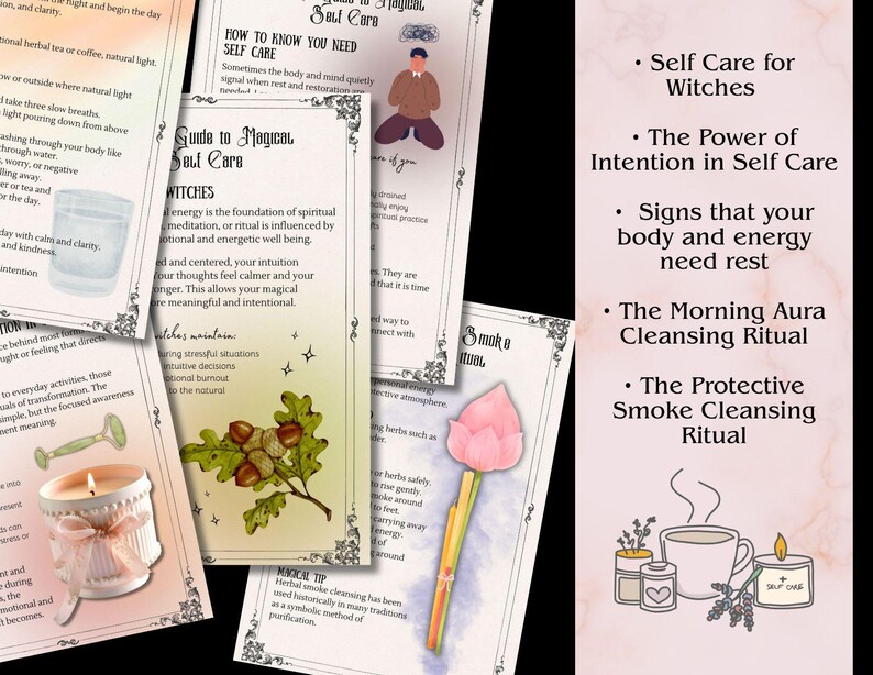 Witch Self Care Rituals Printable, Magical and Spiritual Self Love and Care, Daily Witchcraft, Witchcraft Grimoire 18 Pages image 3