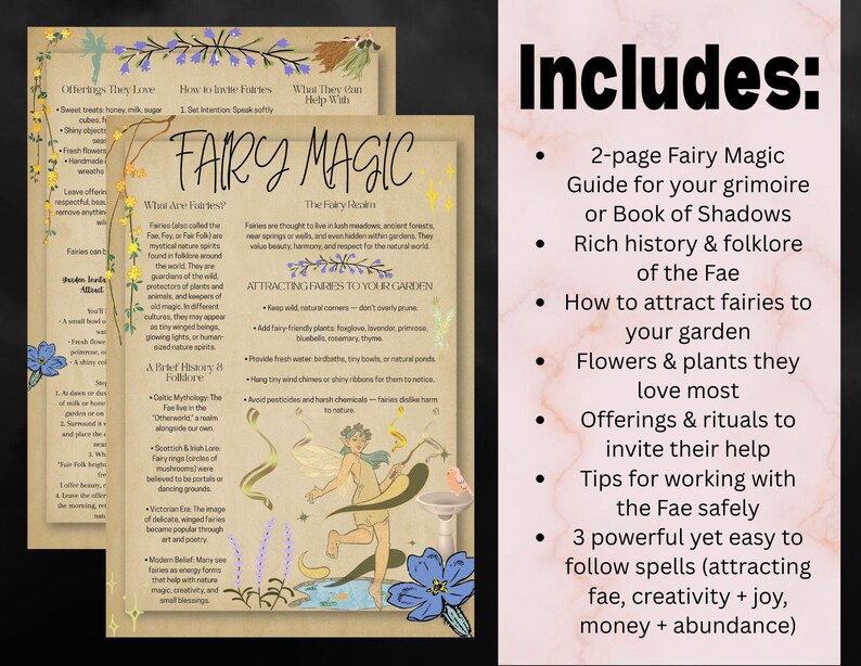 Fairy Magic Printable | 2 Page Grimoire Fairy Guide | Attract Fairies ...