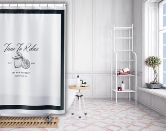 Tenda da doccia Time to Relax: arredo bagno in poliestere bianco e nero