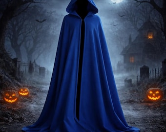 Halloween Gothic Vampire Hood, Blue Hooded Cloak, Historical Reenactment,