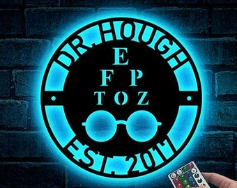 Custom Optometry Optician Metal Wall Art LED Light Personalized Eyes Clinic Name Sign Home Decor Optometrist Decoration Christmas Gifts