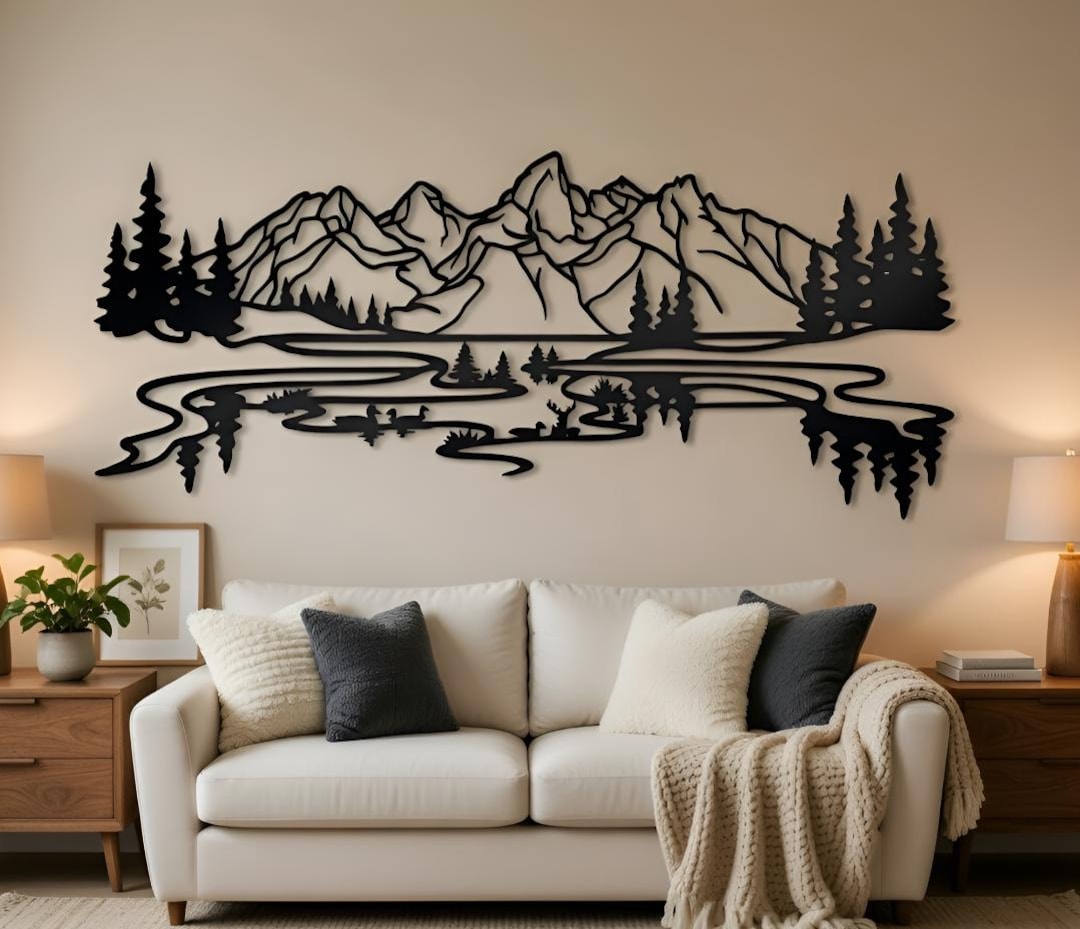 Mountain Forest Lake Metal Wall Decor Nature Landscape Wall Art Cabin ...