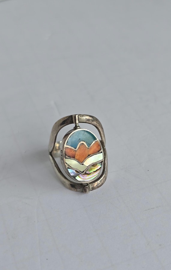950 Mexican Silver Spinner Statement Ring Vintage - image 1