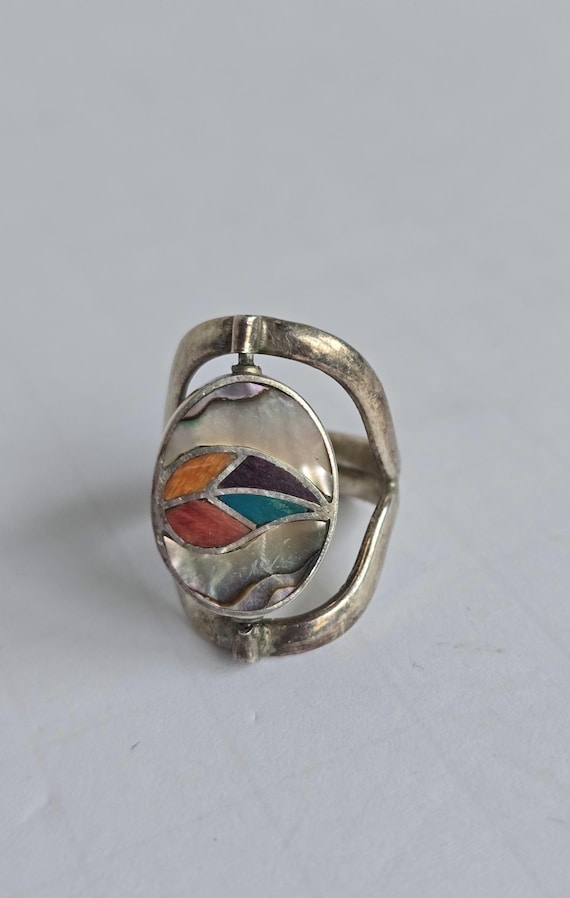 950 Mexican Silver Spinner Statement Ring Vintage - image 2