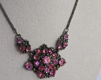 Hollycraft Vintage Pink Crystal Cluster Necklace