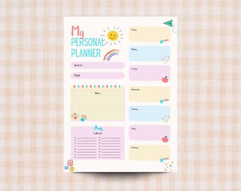Activity Weekly Planner | Kids Colorful Schedule, Fun Illustrations (Digital Download)