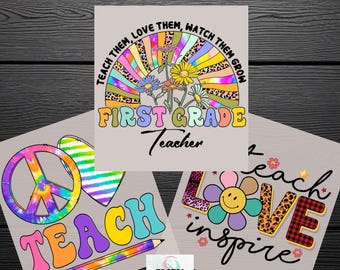 Personalized Teacher DTF Transfer 64 Designs, Back to School Ready to Press, First Day Shirt, Teacher Gift