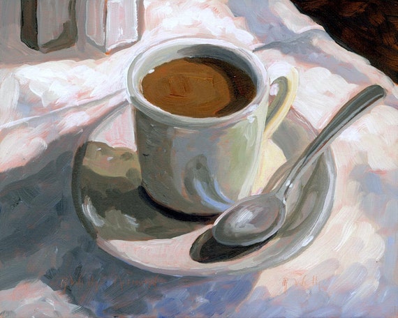 Cup of Coffee, Coffee Cup, Painting of Coffee Cup, Coffee Cup Print, Oil Painting, coffee cup on table, Starbucks, Hot Coffee,