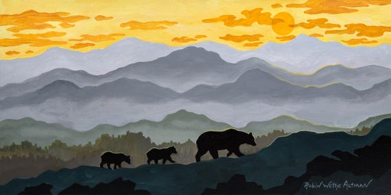 Following Mama Bear, bear, bears, Mother bear and 2 cubs, baby bears, Appalachian bears, Appalachia, Blue Ridge Mountains, black bears