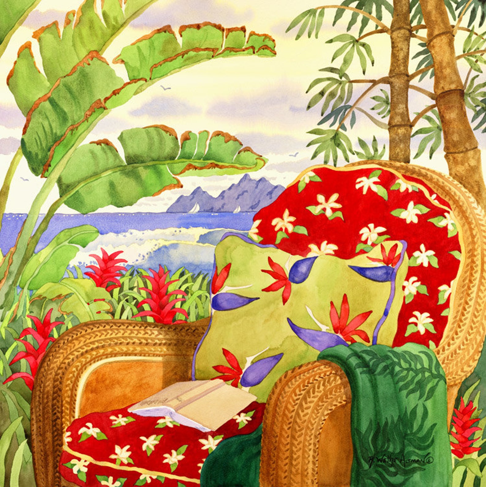 Tropical Wall Decor, Tropical Print Beach Chair, Hawaiian Island Art