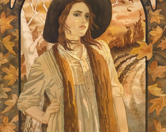 portrait of a woman, woman artist, sepia woman painting, painting of a woman, nature lover, painting of an artist