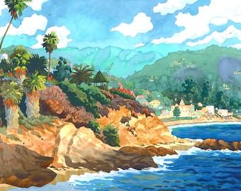 Laguna Beach Cliffs and Gazebo with Main Beach and Laguna Hotel and Lifeguard Stand
