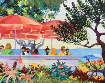 Greeter's Corner Laguna, Laguna Beach artwork, painting of Laguna, Greeter's Corner, Laguna Restaurant, Main Beach Laguna, Laguna Art