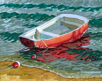 Red Boat, Newport Beach Harbor, Balboa Island, Newport Beach, Newport Harbor, Red Dingy, Row Boat