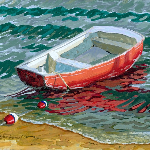 Red Boat, Newport Beach Harbor, Balboa Island, Newport Beach, Newport Harbor, Red Dingy, Row Boat