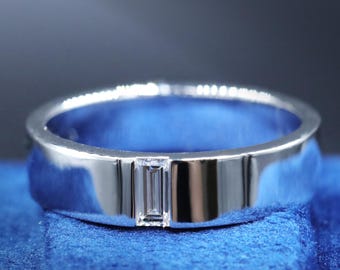 Im Labor gewachsener Diamant Herrenring, Baguette Diamant Ehering, minimalistisches Jahrestagsgeschenk für Ihn
