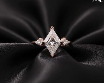 Lozenge Kite Cut Diamond Ring, Rose Gold Solitaire Engagement Ring, Geometric Solitaire Ring, Unique Bridal Ring, Promise Ring