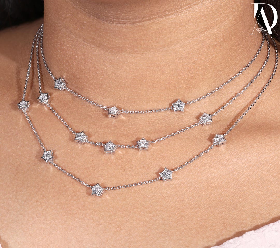 Layered Diamond Necklace, Multi Strand Necklace With Optional Layer ...