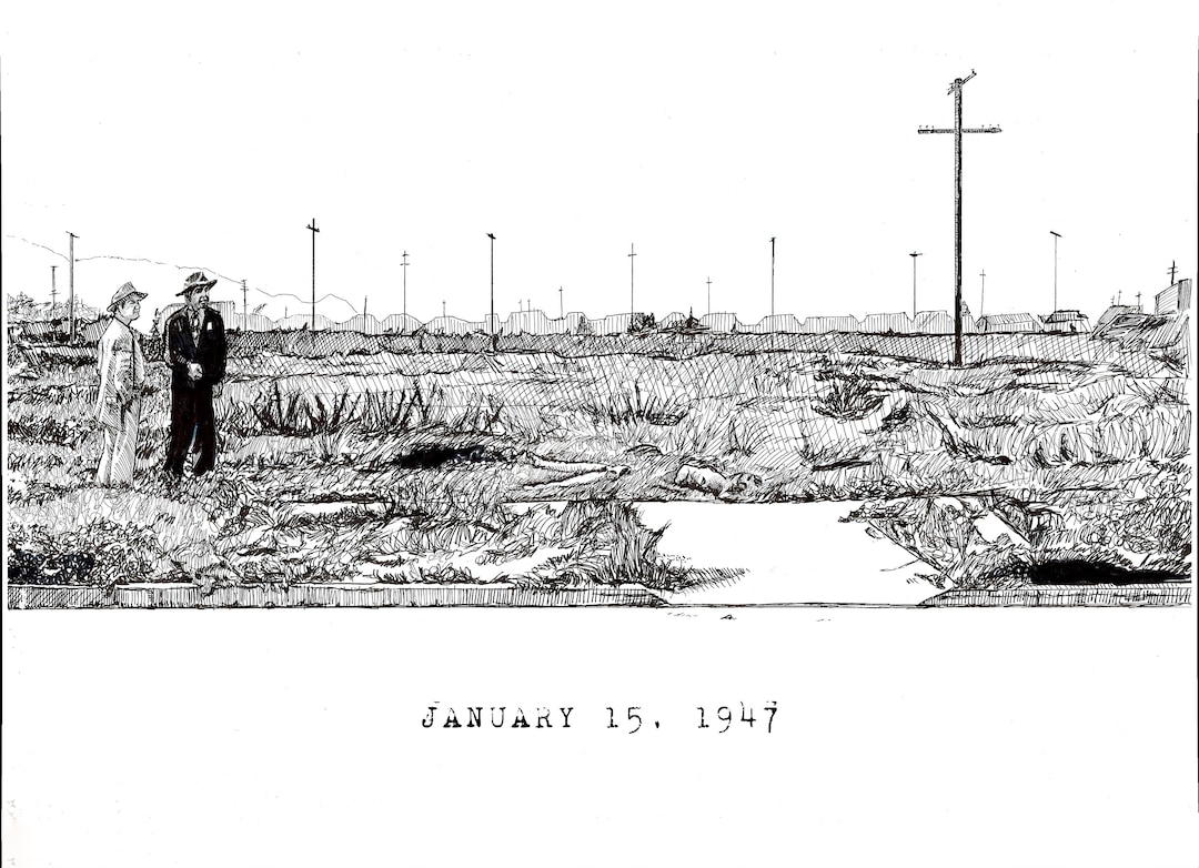 Black Dahlia Crime Scene Photo Original Drawing Print - Etsy