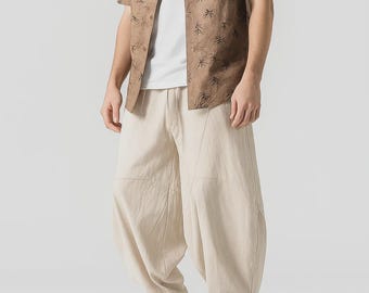Pantalones bombachos holgados de primavera para hombre, pantalones bohemios de tiro bajo, pantalones de yoga de corte relajado, ropa urbana cómoda para viajar, pantalones casuales de verano para estar en casa