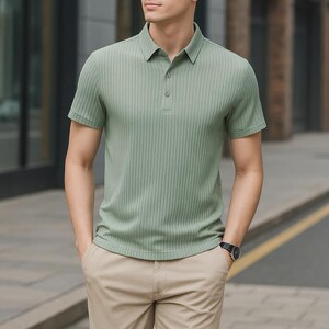 Casual men summer outfit shirt in light green