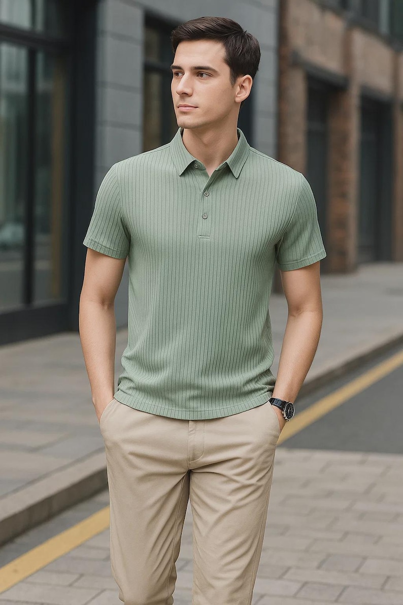 Casual men summer outfit shirt in light green