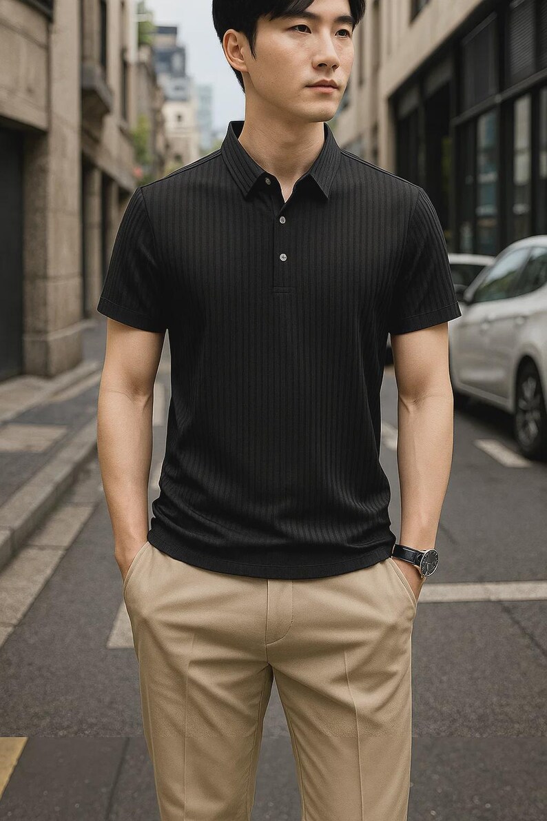 Smart casual men polo shirt in black