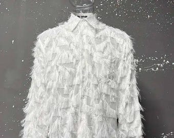 Camisa informal transparente con botones para hombre, blusa transparente para fiesta, atuendo playero de manga larga, blusa elegante para club, ropa urbana.