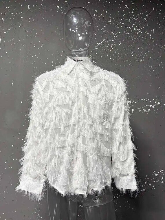 Men's Casual Sheer Button Up Shirt, See Through Party Wear Tops, Long Sleeve Beach Wear Outfit, Stylish Clubwear Top, Streetwear Clothing,