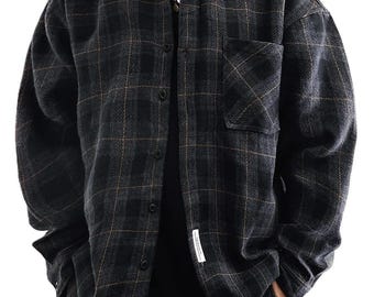 Camisa de franela a cuadros para hombre, camisa cargo informal holgada, top vintage de manga larga a cuadros, ropa de trabajo extragrande para otoño e invierno, chaqueta de calle.