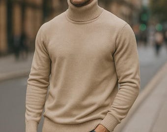 Suéter moderno de cuello alto para hombre: Top de punto de corte entallado